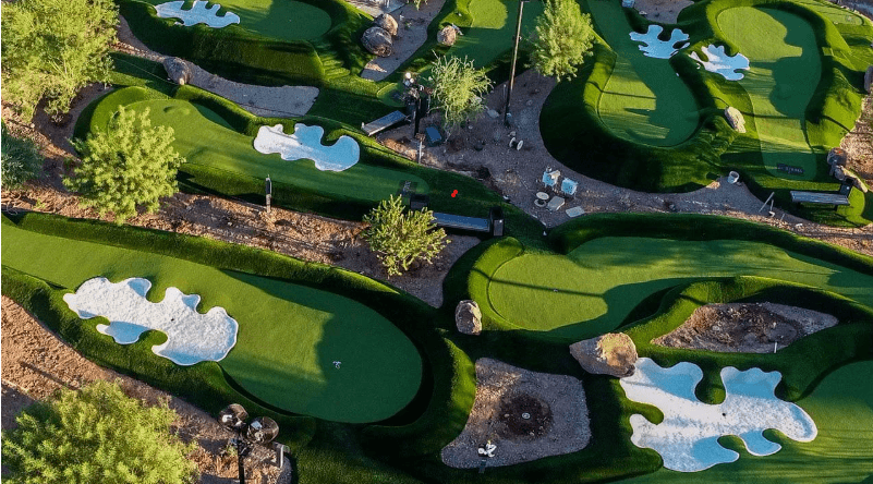 Miniature golf course during sunset